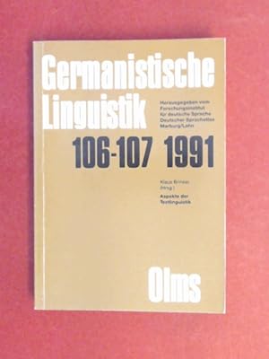 Seller image for Aspekte der Textlinguistik. Band 106-107 aus der Reihe "Germanistische Linguistik". for sale by Wissenschaftliches Antiquariat Zorn