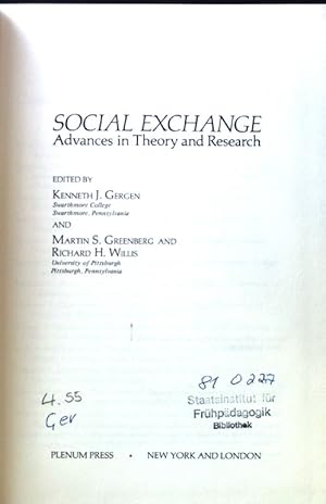 Immagine del venditore per Social Exchange. Advances in Theory and Research venduto da books4less (Versandantiquariat Petra Gros GmbH & Co. KG)