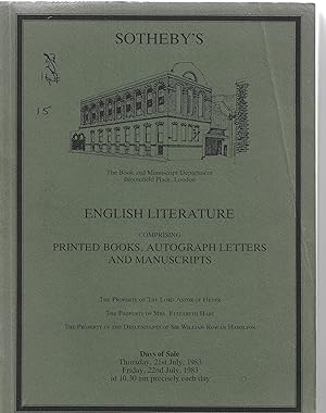 Sotheby's Catalogue. 21 July 1983.The Properties of Lord Astor of Hever, Mrs E. Hart and Descenda...