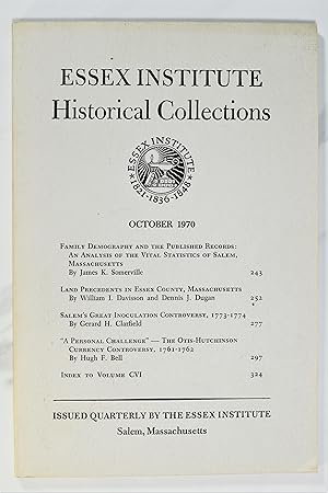 Seller image for ESSEX INSTITUTE HISTORICAL COLLECTIONS, OCTOBER 1970 for sale by Lost Time Books