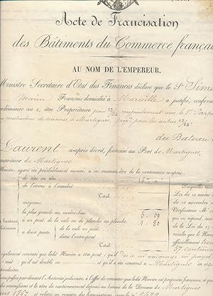 Acte signé Rouher francisation navire Saint Laurent Martigue Martigues 1867