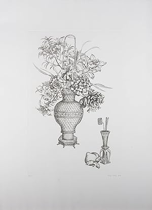 Nigel Clarke (1930-1991) - 1975 Etching, Chinoiserie Vase with Flowers
