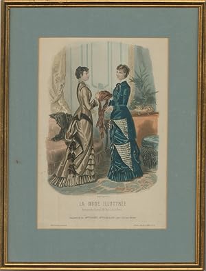 French 1880 Fashion Plate - La Mode Illustree, Day Dresses