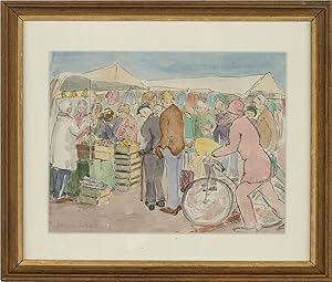 20th Century Watercolour - Market Day