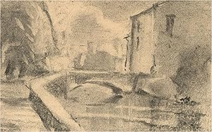 Imagen del vendedor de Mid 20th Century Charcoal Drawing - Across the Bridge a la venta por Sulis Fine Art