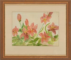 Bild des Verkufers fr F. E Miller - 20th Century Watercolour, Orange Tiger Lilies zum Verkauf von Sulis Fine Art