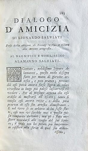 Dialogo d'amicizia di Lionardo Salviati. Preso dalla edizione di Firenze 1564 e ridotto alla corr...