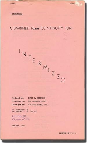 Imagen del vendedor de Intermezzo (Original post-production script for a 1961 re-release of the 1939 film) a la venta por Royal Books, Inc., ABAA