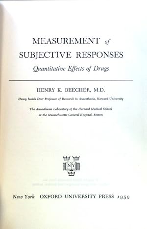 Image du vendeur pour Measurement of Subjective Responses. Quantitative Effects of Drugs; mis en vente par books4less (Versandantiquariat Petra Gros GmbH & Co. KG)