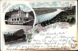 Vorläufer Litho Stolzenfels Koblenz in Rheinland Pfalz, Hotel Lahneck, Kapelle, Schloss