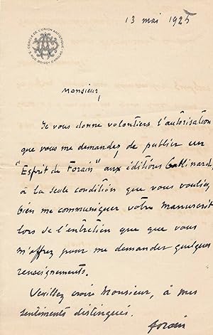 Jean-Louis Forain lettre autographe signée biographie Gallimard