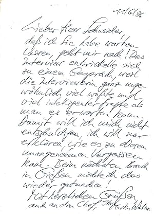 Bild des Verkufers fr Eigenhndiger Brief mit Unterschrift. zum Verkauf von Antiquariat Knll