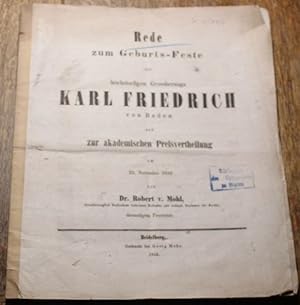 Bild des Verkufers fr Rede zum Geburts-Feste des hchstseligen Grossherzogs Karl Friedrich von Baden und zur akademischen Preisvertheilung am 22. November 1853 zum Verkauf von Antiquariat im OPUS, Silvia Morch-Israel