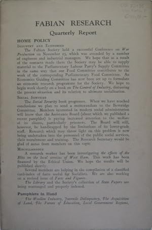 Fabian Research. Quarterly Report. [Issue: last 1941 or first 1942].