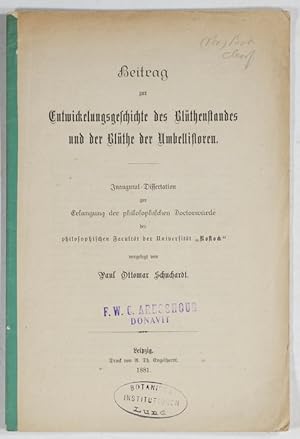 Bild des Verkufers fr Beitrag zur Entwickelungsgeschichte des Blthenstandes und der Blthe der Umbellifloren. Diss. zum Verkauf von Antiq. F.-D. Shn - Medicusbooks.Com