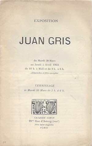 Exposition Juan Gris du Mardi 20 Mars au Jeudi 5 Avril 1923