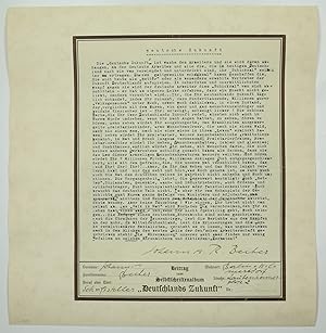 Bild des Verkufers fr Eigenhndige Sentenz mit U., zahlreichen eh. Korrekturen, eh. ausgeflltem Formularteil und eh. Namenszug. zum Verkauf von Antiquariat INLIBRIS Gilhofer Nfg. GmbH