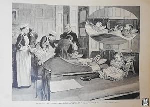 Antiguo Grabado Old engraving: Hospital Alexandra para niños enfermos de Coxalgia Londres Sala de...