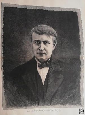 Antiguo Grabado - antique engraving : Retrato Thomas Alba Edison 1890