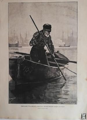Antiguo Grabado- Antique Engraving: Pescador de Almejas. Baude 1890