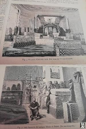 Antiguo Grabado - antique engraving: Antiguo Museo de Bulak y nuevo museo de Gizeh 1890