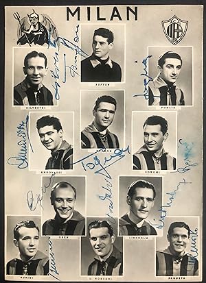 A.C. MILAN - 1950's Gre-No-Li Team Photograph Postcard SIGNED by all 11 players.