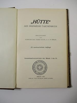 Immagine del venditore per Htte". Des Ingenieurs Taschenbuch. Gesamtsachverzeichnis der Bnde I bis IV. venduto da Antiquariat Bookfarm