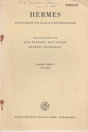 Bild des Verkufers fr Das Schweigen der Arete. [Aus: Hermes, 88. Bd., Heft 3, Juli 1960]. zum Verkauf von Fundus-Online GbR Borkert Schwarz Zerfa