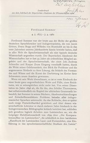 Ferdinand Sommer, 4.5.1875 - 3.4.1962. [Aus: Jahrbuch der Bayerischen Akademie der Wissenschaften...