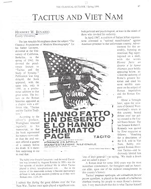 Bild des Verkufers fr Tacitus and Viet Nam. [From: The Classical Outlook, Vol. 73, Spring 1996]. zum Verkauf von Fundus-Online GbR Borkert Schwarz Zerfa