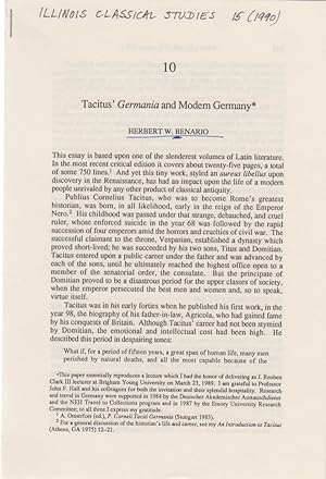 Bild des Verkufers fr Tacitus' Germania and Modern Germany. [From: Illinois Classical Studies, 15, 1990]. zum Verkauf von Fundus-Online GbR Borkert Schwarz Zerfa