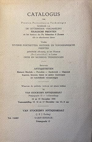 [Sale catalogue The Hague 1934] Catalogus van prenten, portretten en teekeningen, o.a. uitgebreid...