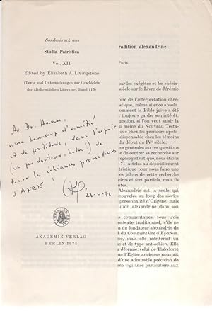 L'interprétation de Jérémie dans la tradition alexandrine. [Du: Studia Patristica, Vol. 12].