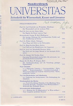 Neue Wege und Ziele in der Philosophie. [Aus: Universitas, 17. Jg., Heft 10, Oktober 1962].