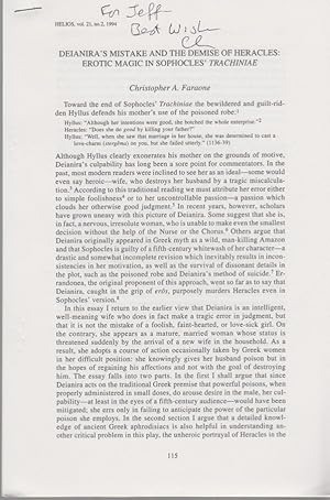 Bild des Verkufers fr Deuanira's Mistake and the Demise of Heracles: Erotic Magic in Sophocles' Trachiniae. [From: Helios, Vol. 21, No. 2, 1994]. zum Verkauf von Fundus-Online GbR Borkert Schwarz Zerfa