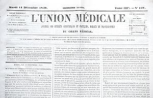 De l'emploi de l'éthérisation pour l'extraction des dents. In : L'Union Médicale, mardi 11 décemb...