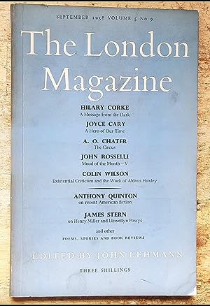 Seller image for The London Magazine September 1958 . A monthly review of literature, edited by John Lehmann. Volume 5 No.9, / D J Enright "The Peaceful Island (poem)" / Brian Glanville "The Footballers" / Attilio Bertolucci 2 poems / Jeremy Gardner "The Silver Collection" / J C A Rathmell "Explorations and Recoveries - I Hopkins, Ruskin and the Sidney Psalter" / Michael McKeown 2 poems for sale by Shore Books