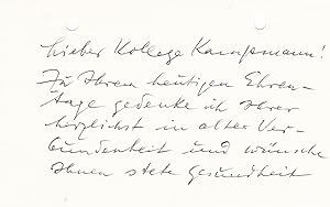 Grusskarte mit handschriftlichen Wünschen zum Geburtstag des Malers Alexander Kampmann im Jahr 19...