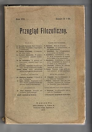 Bild des Verkufers fr Przeglad filozoficzny.1913 R. XVI, Zeszyt II i III zum Verkauf von Leopolis