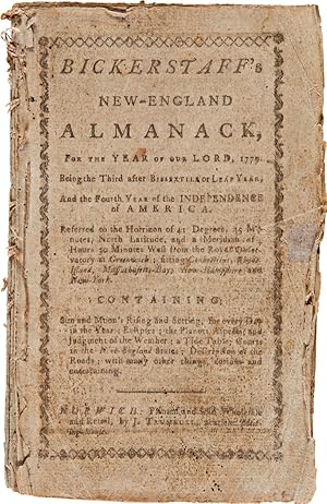BICKERSTAFF'S NEW-ENGLAND ALMANACK FOR THE YEAR OF OUR LORD, 1779. BEING THE THIRD AFTER BISSEXTI...