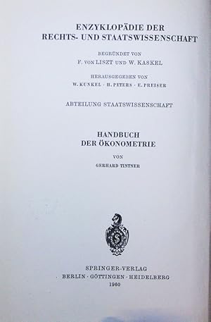 Seller image for Enzyklopdie der Rechts- und Staatswissenschaft. - Abt. Staatswissenschaft. Handbuch der konometrie. for sale by Antiquariat Bookfarm