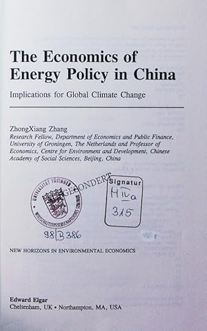 Immagine del venditore per The economics of energy policy in China. implications for global climate change. venduto da Antiquariat Bookfarm