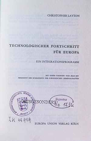 Image du vendeur pour Technologischer Fortschritt fr Europa. ein Integrationsprogramm. mis en vente par Antiquariat Bookfarm