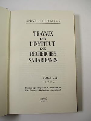 Bild des Verkufers fr Travaux De L'Institut De Recherches Sahariennes, Tome VIII. zum Verkauf von Antiquariat Bookfarm
