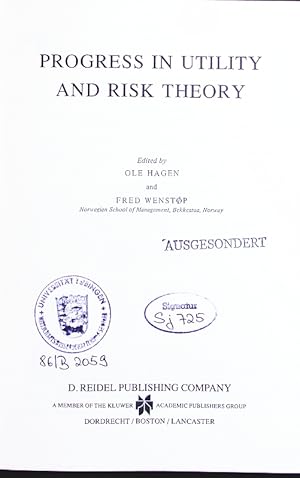 Imagen del vendedor de Progress in utility and risk theory. a la venta por Antiquariat Bookfarm