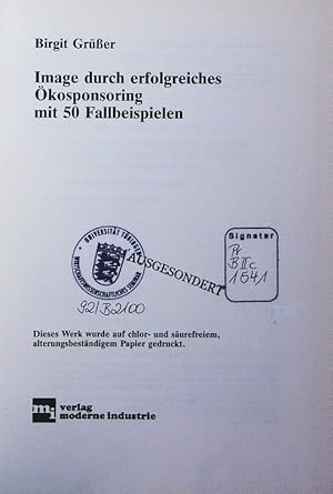 Bild des Verkufers fr Image durch erfolgreiches kosponsoring. mit 50 Fallbeispielen. zum Verkauf von Antiquariat Bookfarm