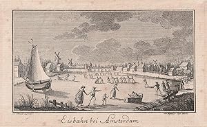 Eisbahn bei Amsterdam. Original-Kupferstich aus J. Grabner: Über die vereinigten Niederlande.