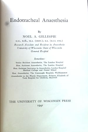 Image du vendeur pour Endotracheal Anaesthesia; mis en vente par books4less (Versandantiquariat Petra Gros GmbH & Co. KG)