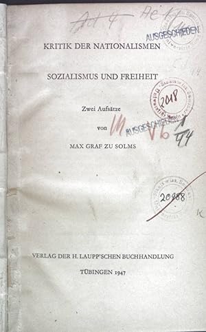 Image du vendeur pour Kritik der Nationalismen. Sozialismus und Freiheit. Zwei Aufstze. mis en vente par books4less (Versandantiquariat Petra Gros GmbH & Co. KG)