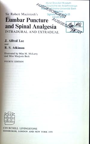 Seller image for Sir Robert Macintosh's Lumbar Puncture and Spinal Analgesia. Intradural and Extradual; for sale by books4less (Versandantiquariat Petra Gros GmbH & Co. KG)